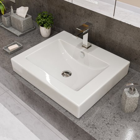ALFI BRAND ALFI brand ABC701 White 24" Rectangular Semi Recessed Ceramic Sink with Faucet Hole ABC701